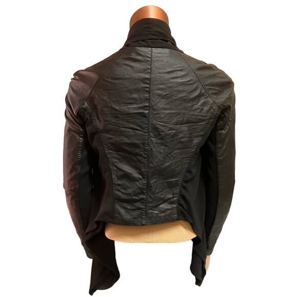 Muubaa Women's 10 Black Sheer Drape Leather Moto Mixed Media Jacket Cropped - Picture 4 of 12
